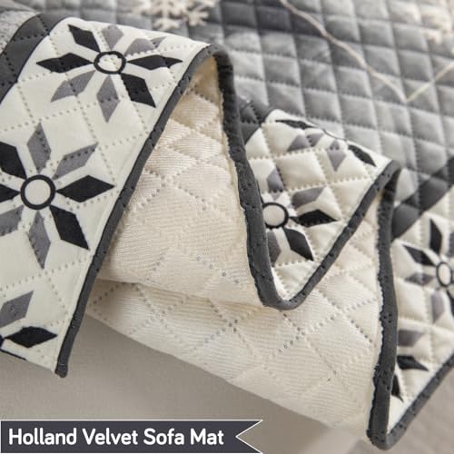 Image of HOKIPO 'LiefNest' Printed Holland Velvet Sofa Armrest Covers | 1 Pair | Snowflakes Gradient Grey (IN-827-L-D9*2)