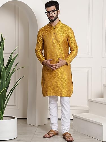 Image of SOJANYA (Since 1958 Men's Silk Blend self Design Kurta and Churidar Pyjama Set