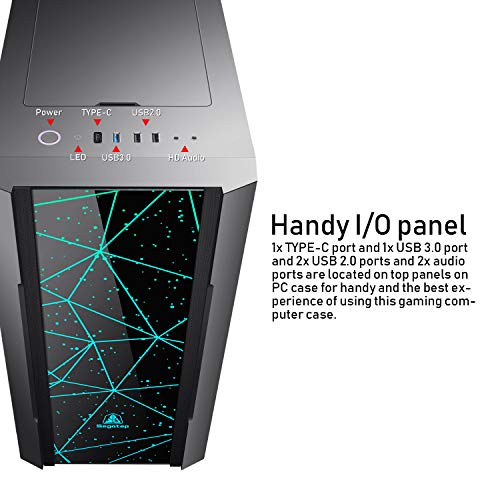 Segotep Phoenix ATX Black Mid Tower PC Gaming Computer Case USB 3.0 Type-C Ports/Graphics Card Vertical Mounting with Tempered Glass