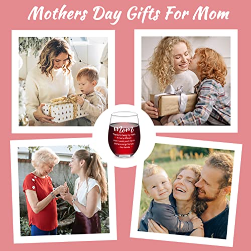 Dazlute Mothers Day Gifts, Thanks For Being My Mom Stemless Wine Glass For Mom Mother Stepmom Mother In Law, Best Mom Ever Gifts From Daughter Son, Mothers Gifts Ideas For Birthday Christmas, 17Oz #TOP2