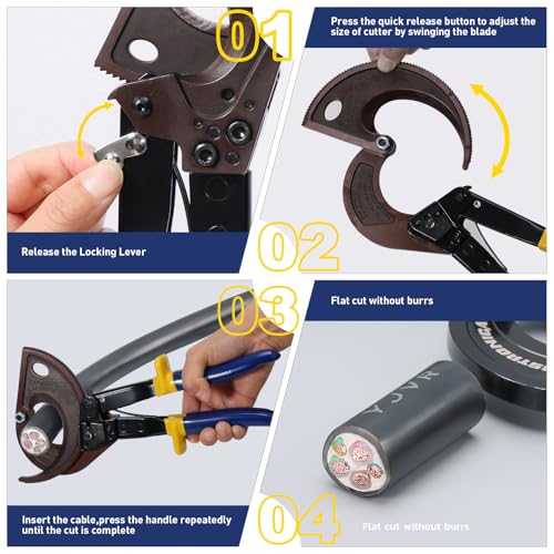Image of haisstronica Ratchet Cable Cutters,Heavy Duty Wire Cutters for Cutting Electrical Copper & Aluminum Cable Wire Up to 400mm(750 Kcmil)