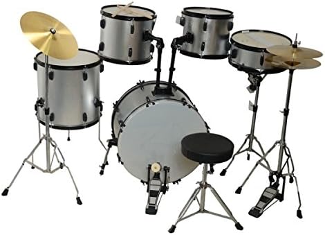 Brand New Professional 5 Piece Adult Drum Set Silver for Beginner
