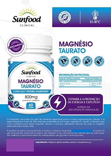 Magnésio Taurato 800 mg Sunfood 60 Cápsulas Kit 3 Unidades