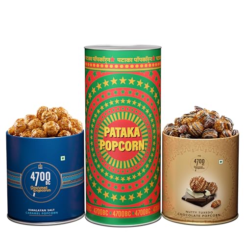 Image of 4700BC Pataka Popcorn, 275g (2Tins: Nutty Tuxedo Chocolate and Himalayan Salt Caramel)