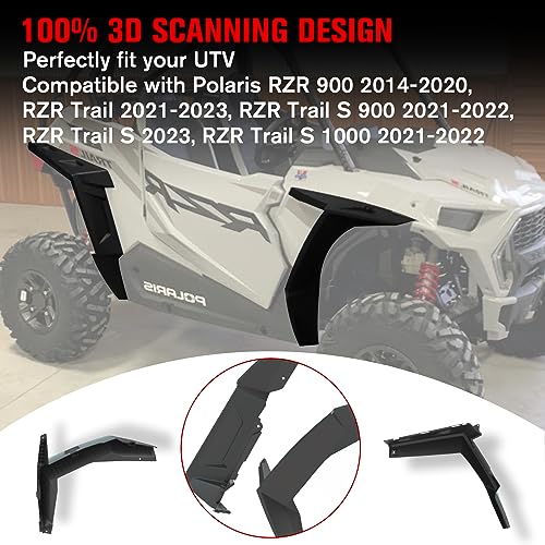 Image of Wider Extended Front Rear Fender Flares & Mud Flaps Kit for Polaris 2014-2023 Polaris RZR 900 /S /Trail 900 EPS, Exterior Accessories (Replace #2879434), 4Pcs