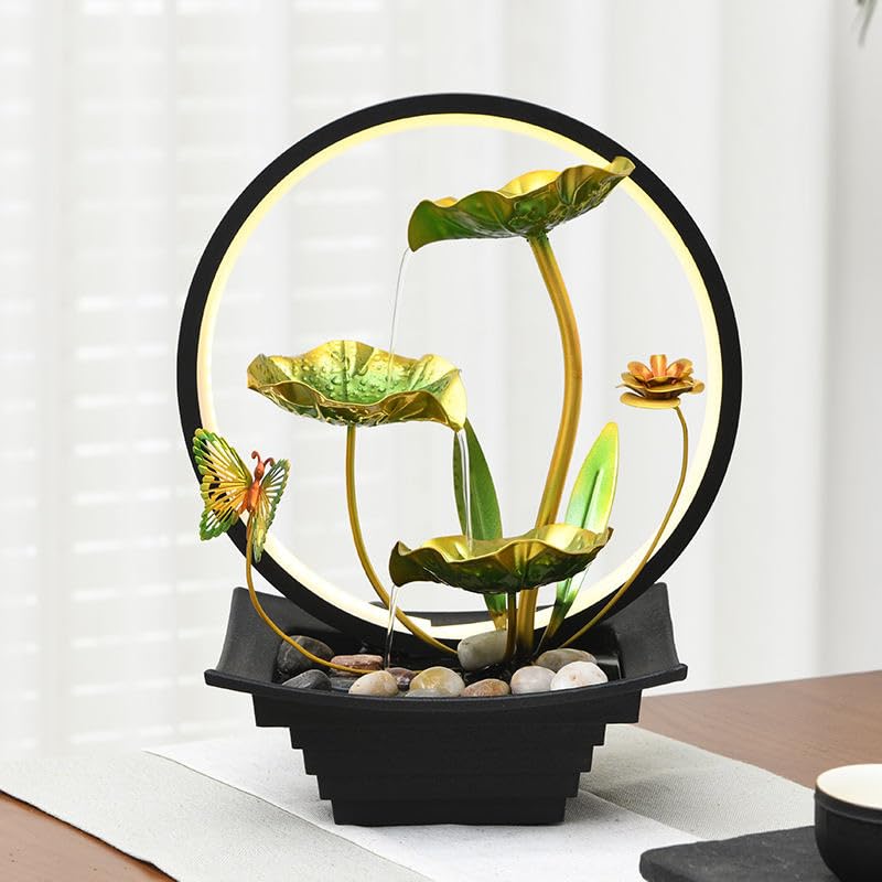 PRECHANA Water Fountains with Ring Light for Home Decor Tabletop Indoor Desktop Showpiece Fountain for Living Room Bedroom Office Housewarming Gift Meditation Zen Water Fountain (Design No 2)
