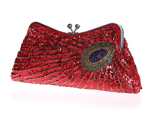 Sac de soirée à paillettes rouge D.Y.Stylier pour femme élégante 25x13cm