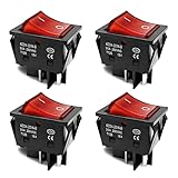 30A 250V AC DPST 4 Pin Boat Toggle Switch, 4Pack Red Lighted ON/Off T125 Toggle Switch Heavy Duty for Heavy Duty Use with Commercial Kitchen Equipment, Oven, Food Warmer