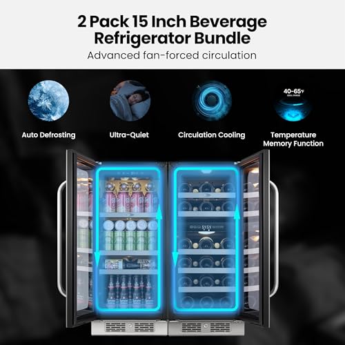 Image of Wine and Beverage Refrigerator, 30 inch Dual Zone Under Counter Wine Beverage Cooler Built-In or Freestanding Wine Fridge with Glass French Door Holds 80 Can & 29 Bottle
