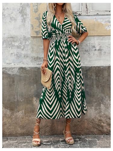 Image of SweatyRocks Women's Summer Half Sleeve Wrap V Neck Smocked A Line Midi Dress