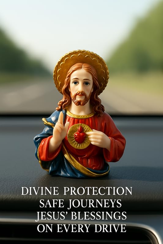 Image of Sacred Heart of Jesus Figurine | Xmas Prayer Church Idol, Glossy Marble-Look Statue for Home Decor, Car Dashboard Idol, Devotional Showpiece & Christian Festival Gift
