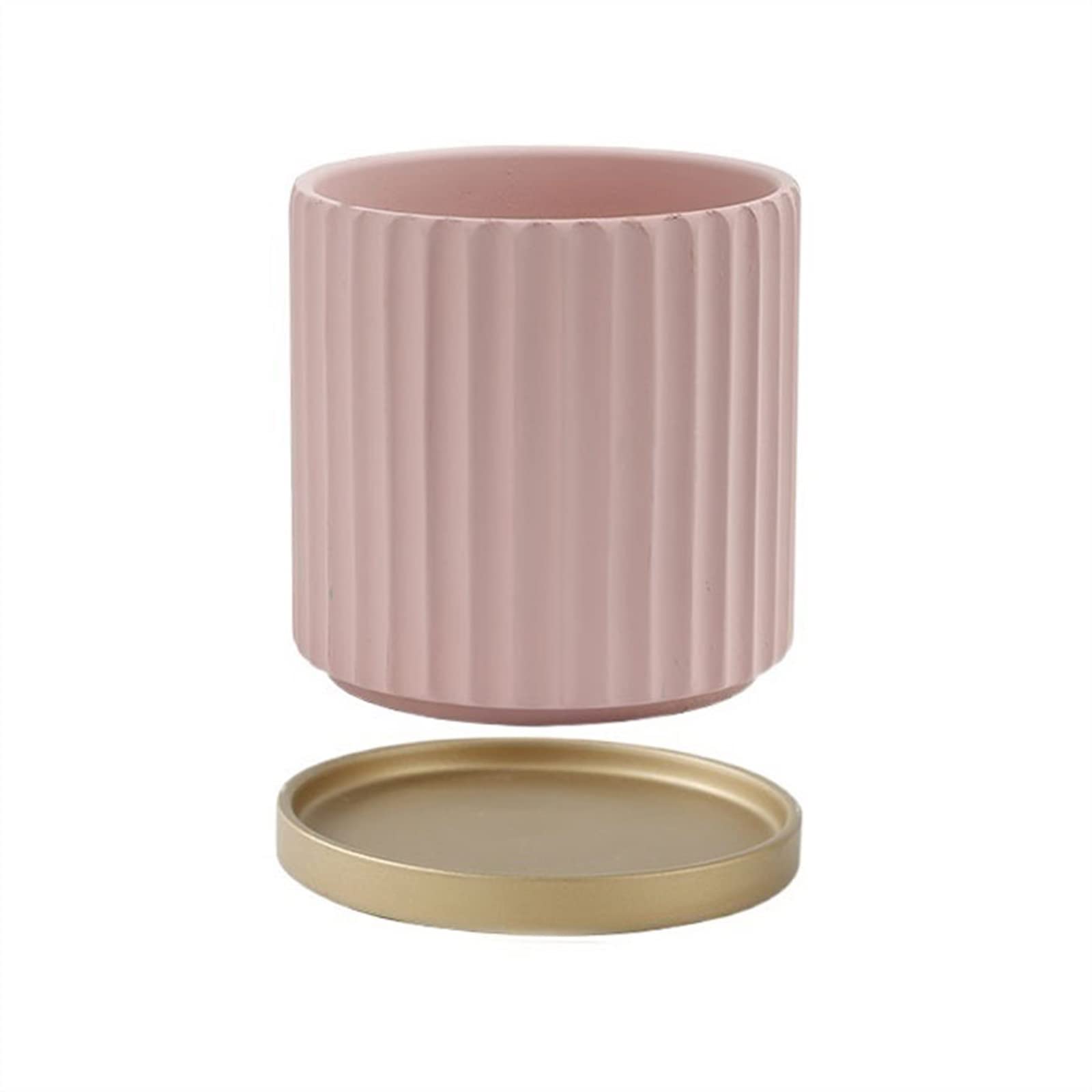 Doniczka Prosta pionowa doniczka w paski z tacą okrągła ceramiczna doniczka kryty orchidea kaktus doniczka na sukulenty z otworami drenażowymi Doniczki(Pink)