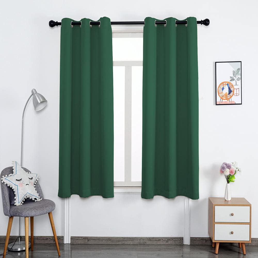 ZJXSNEH Microfiber Blackout Thermal Insulated Grommet Panels Window Curtains/Drapes Dark Green Width 117 x Height 47inch|2 Panels โ image 1