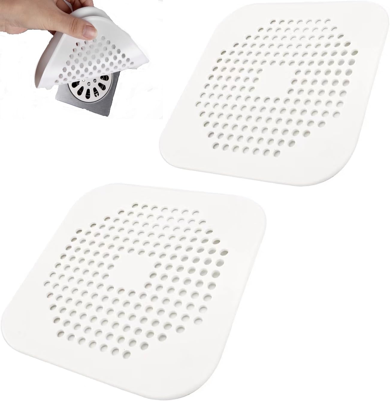 tifanso 2 pcs Silicone Drain Protector with Sucker Sink Strainer Shower Drain Cover Hair Catcher For Shower Drain Strainer Plug Trap Filter for Bathroom (White)