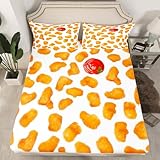 Erosebridal Chicken Nuggets Fried Bedding Set Gift for Kids Boys Girls Teens Adult Food Bed Sheet Twin Size Funny Food Fitted Sheet Men Women Bedding Set Bedroom Decor, Yellow