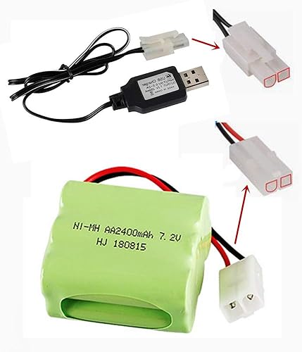 Batería recargable Ni-MH de 7.2 V 2400 mAh AA con conector Tamiya estándar para RC Car RC Truck Electrodomésticos Paquete de 2 con cargador USB