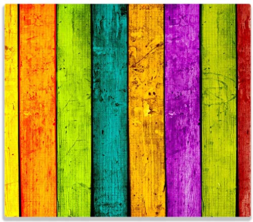 Herdabdeckplatte/Spritzschutz aus Glas, 1-teilig, 60x52cm, für Ceran- und Induktionsherde, Buntes Holz - Bunte Streifen mit Farbe und