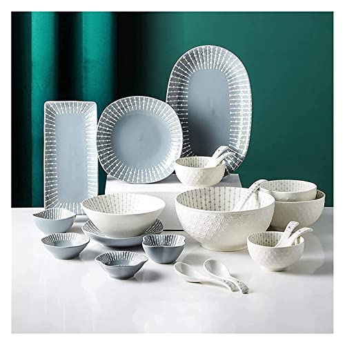 SQMGFA Vajilla Familiar de Lujo, de cerámica, con 42 Piezas de tazón de Cereales y Plato para Carne de Estilo nórdico | Vajilla de Porcelana para reuniones Familiares