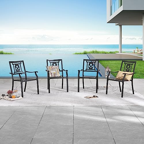 Image of LOKATSE HOME Steel Outdoor Patio Dining Arm Chairs Set of 4 for Garden,Backyard, Kitchen, Balcony, Black