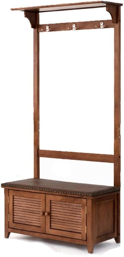 Coat rack Garment Racks Coat Rack Vintage Hat And Coat Stand Hallway Shoe Rack And Bench With Seat And Drawer HallwayEntryway Coat Hanger Stand (Color : Brown, Size : 170x82x37cm)