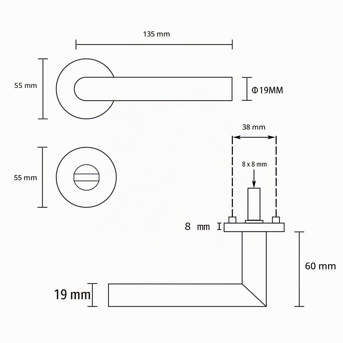 Paquete de 2 manijas de puerta de acero inoxidable perilla de baño, juego de manijas de cerradura de puerta, barra de mano de puerta, acero inoxidable cepillado (S02-103BK-2)