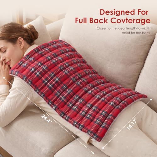 Image of Extra Large Microwave Heating Pad for Back, 24.4 X 14.17 Tartan Red | Moist Heat Pad for Neck and Shoulders, Warm Compress Therapy for Stomach Pain Relief, Gift for Women