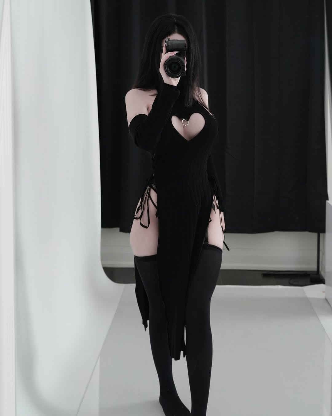 KORURACLUB Love Cheongsam costume White/Black premium sweater cosplay lingerie Love Cheongsam succubus lingerie: Black XS/M