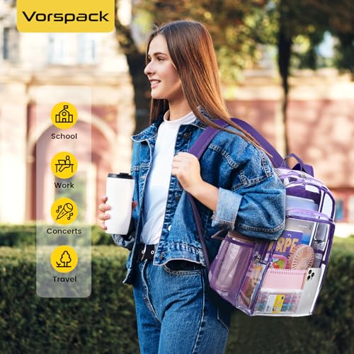 Image of Vorspack Clear Backpack for School, 16 inch Large Clear Bookbag | Lightweight See Through Backpacks for Girls and Boys, Reinforced Straps, Heavy Duty Transparent Clear Bag for Work Travel