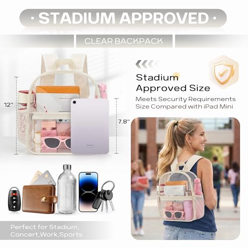 Image of Oraben Clear Backpack for Stadium Events, Clear Bag Stadium Approved | 12 x 6 x 11 inch Small Clear Backpack for Soccer Game, Concerts , Fast Security Check, Waterproof PVC