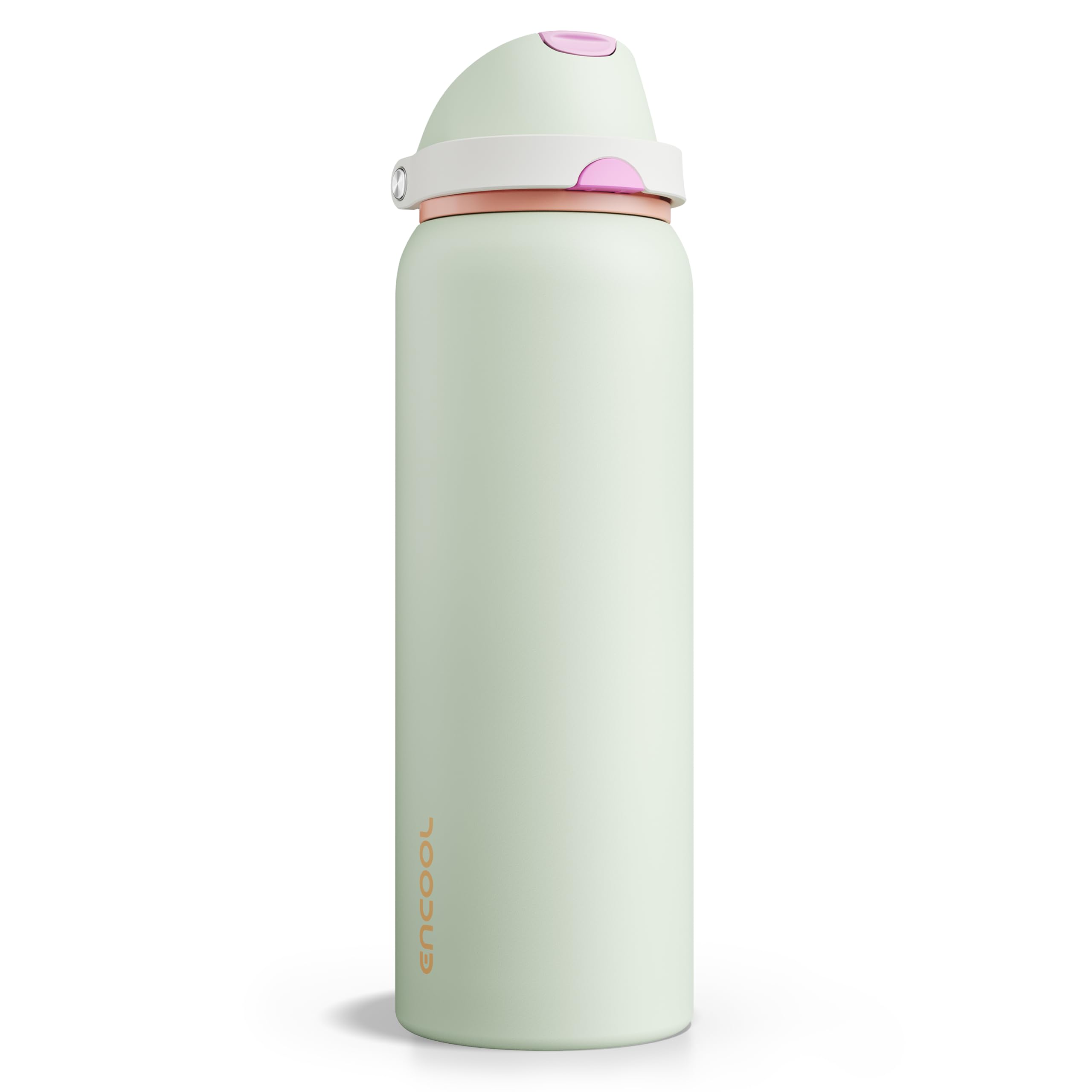 Insulated Water Bottle with Straw - Encool Stainless Steel Water Bottle with Push Button Lid, Leak-Proof &amp; BPA-Free, Keeps Cold for 24 Hours for Sports, Travel, Gym (40 oz, Geyser Green)