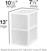 Vista 2 de Plastic Small 2-Drawer Storage Organizer, Slim Narrow, White/Clear Crafts Drawers Storage Organizer (13"H x 10"D x 7"W)