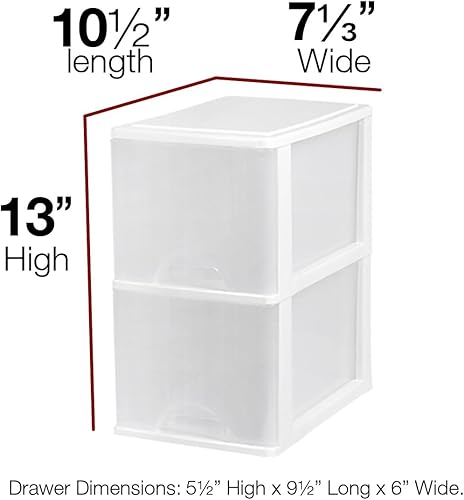 Miniatura 2 de Organizador de almacenamiento de plástico pequeño con 2 cajones, delgado, estrecho, blancotransparente para cajones de manualidades (13 pulgadas de