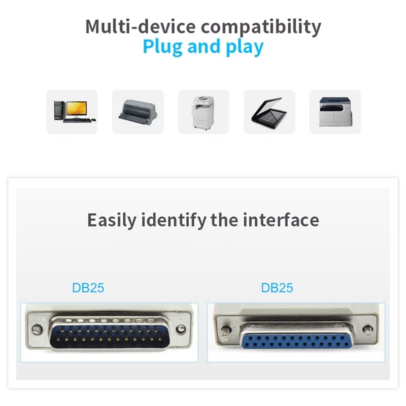 Printer Accesstories 25-Pin M to Hole F Extension Cable,DB25 - Parallel Printer Extension Cable (25 Pin, Male to Female) - (Color: Black on White)
