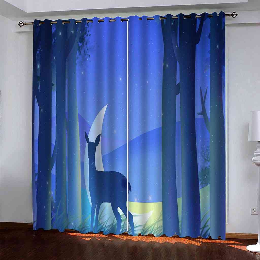 Rideau occultant bleu 3D avec oeillets lot de 2 pour grand salon