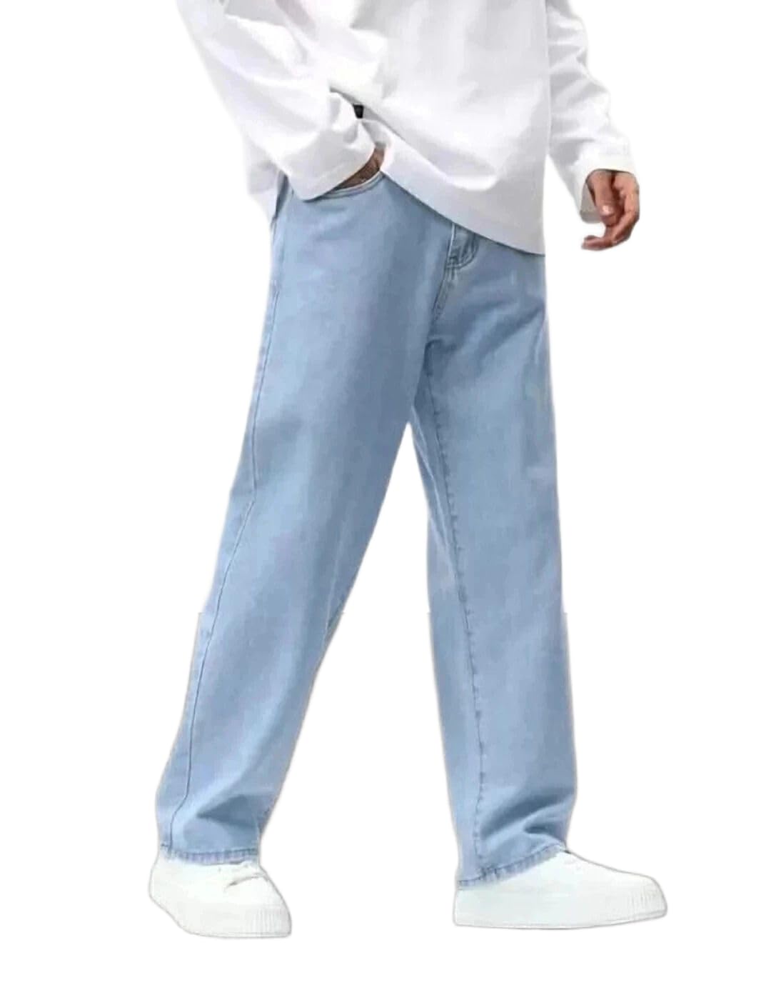 HOC Straight Fit Men Light Blue Jeans | Tailored Fit | Mid-Rise Waist | Durable Cotton Blend Fabric | Contemporary Solid Finish | All-Season Wear | Style 33