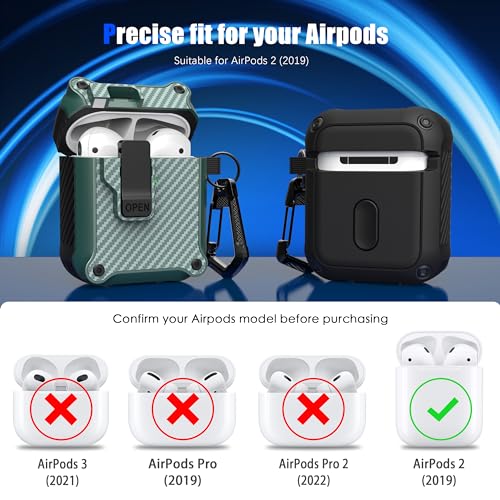 Image of RFUNGUANGO AirPods 2 Case with Lock Magnetic Lid, Carbon Pine Needle Green