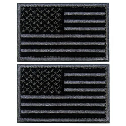 2PCS Black American Flag Patch Embroidered Tactical Morale Military USA Flag Hook and Loop Patches for Hats,Backpacks, Vest,Jackets,Military Uniforms