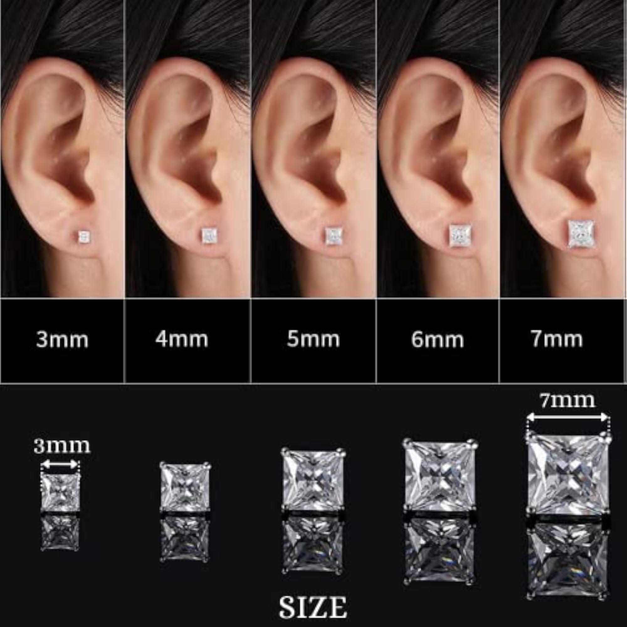 925 Sterling Silver Square Stud Earrings with Cubic Zirconia