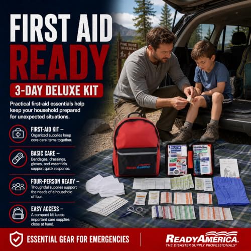Ready America 72 Hour Deluxe Emergency Kit, 4-Person 3-Day Backpack, First Aid Kit, Survival Blanket, Power Station, Emergency Food, Portable Disaster Preparedness Go-Bag for Earthquake, Fire, Flood - Image 4