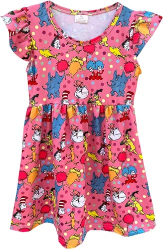 Baby Girls Spring Summer Cat in The Hat Dress Girls Flutter Sleeve Boutique Dress