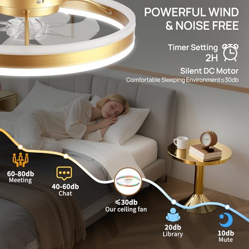 Image of 20 inch RGB Ceiling Fans with Lights and Remote /APP, Dimmable 3000-6500K LED Low Profile Ceiling Fan with Light, Modern Fandelier Flush Mount Ceiling Fan Light for Living Room, Bedroom and Kitchen