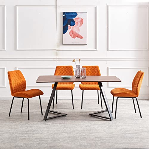 JaHECOME Lot de 4 Chaises de Salle à Manger en Velours,Orange Chaises Scandinaves de Salon avec Dossier Rembourée, Cadre en Métal pour Salle de Séjour,Bureau