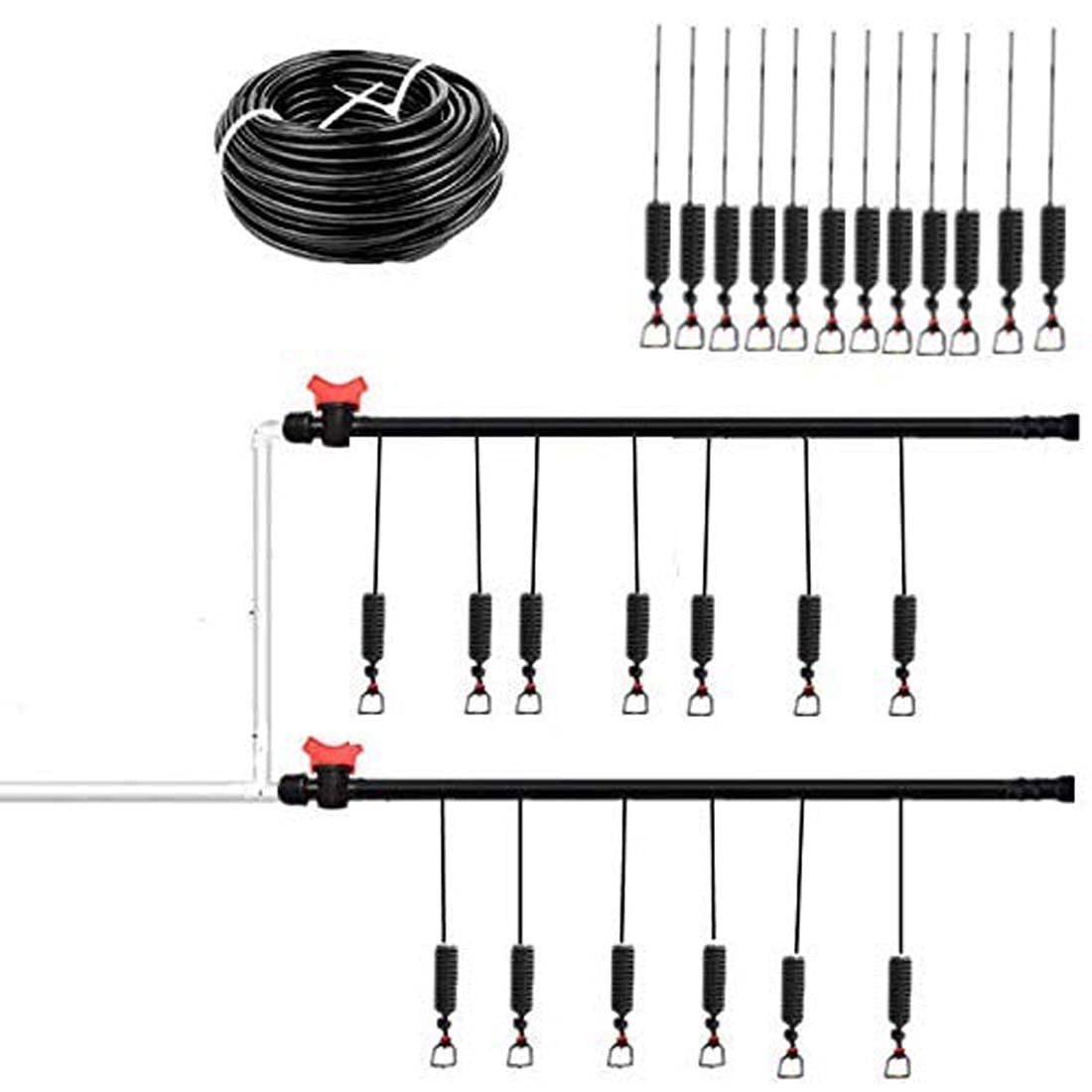 DIY Crafts 360º Degree Rotate Detachable Automatic Irrigation Sprayer Barb Garden Micro Irrigation Greenhouse Rotating Nozzle (2 Pcs Sprinkler Kit, Included Pipe + Faucet Connector + Accessory) 1