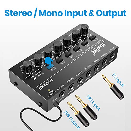 Moukey MAMX2 6 Kanal DJ Mixer Mischpult, Musik Mixer tragbar, 6 Stereo Mini Audio Mixer DC 5V für kleine Clubs Bars… - Image 3