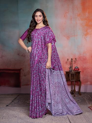 Image of Garden Vareli Floral Print Crepe Saree With Unstitched Blouse Piece