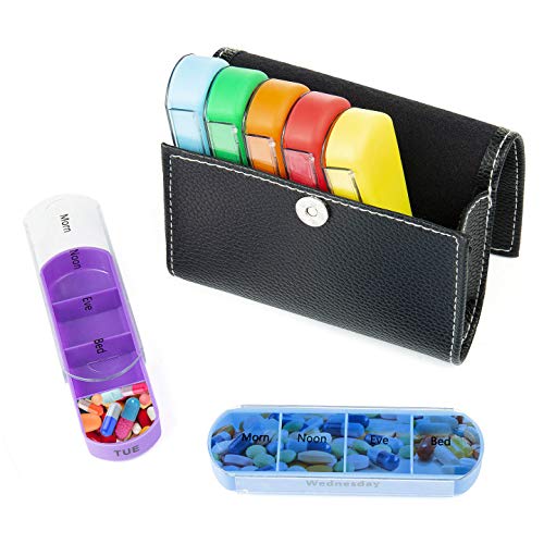 Comius Sharp Medicijnbox met 28 roosters, 7 dagen, regenboogpillendoos met PU-leer, handige en vochtbestendige… - Image 3