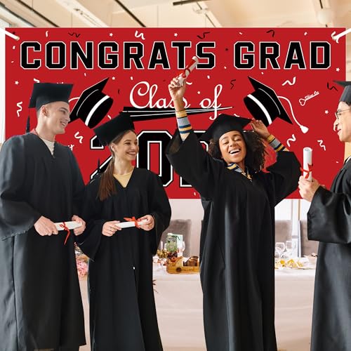 Image of Graduation Decorations 2026 2027 - Red Polyester Graduation Backdrop - Graduation Party Decorations - Congrats Grad Banner - Graduation Decorations Class of 2026,Graduation Party Favors Supplies Yard Sign