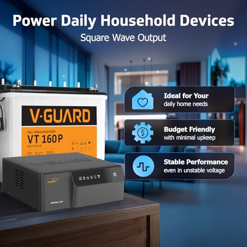 Image of V-Guard Inverter & Battery Combo (Aviolux 1100 Inverter, VT 160 P (152Ah Tall Tubular Battery)) for Home, Office & Shops