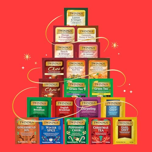 Image of NEW Twinings Tea Advent Calendar Gift Set, 24-Day Holiday Sampler with Black, Green & Herbal Teas, Christmas Countdown Box for Tea Lovers, Brew Joy Together, 48 Count (Pack of 1), 48 Tea Bags