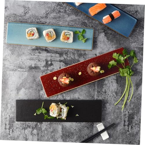 Plato rectangular de cerámica para sushi azul miniatura 4